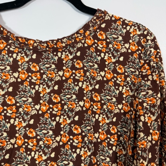 NWT ASOS Y.A.S. Olima floral print flared sleeve top in brown peplum sleeve M - Picture 6 of 11